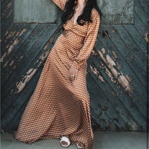 Brown Polka Dot Maxi Dress